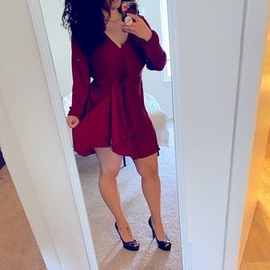 Express Flowy Red Cocktail Dress-Tie in Front